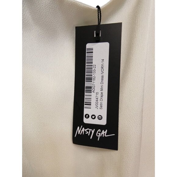 NWT Nasty Gal Satin Drape Mini Dress Size‎ 10 Ivory One Satin A Million - Picture 5 of 12
